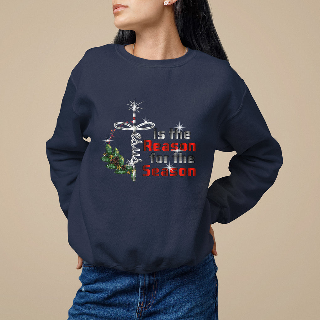 Jesus Is The Reason For The Season Bling Christmas Sweatshirt TS09 Navy Printyourwear