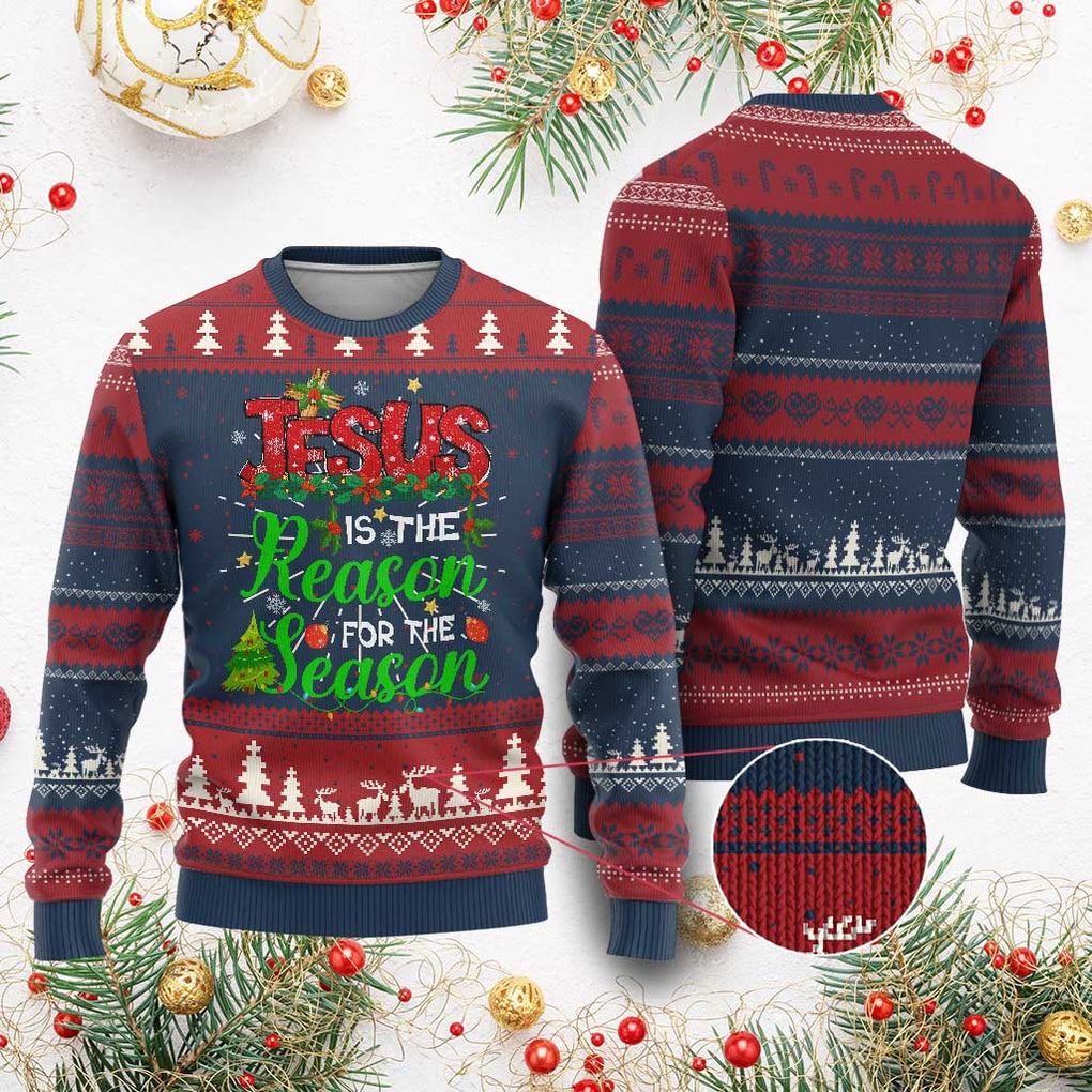 Christian Ugly Christmas Sweater Jesus Is The Reason For The Season TS09 Burgundy Print Your Wear