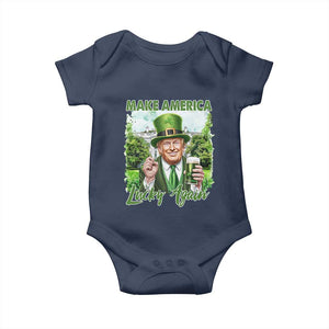 Funny Trump St. Patrick's Day Baby Onesie Make America Lucky Again TS09 Navy Print Your Wear