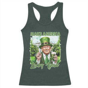 Funny Trump St. Patrick's Day Racerback Tank Top Make America Lucky Again TS09 Dark Forest Green Print Your Wear