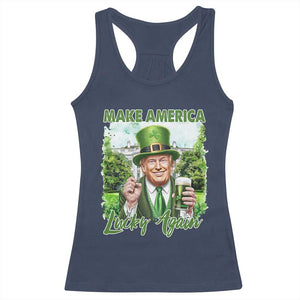 Funny Trump St. Patrick's Day Racerback Tank Top Make America Lucky Again TS09 Navy Print Your Wear