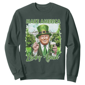 Funny Trump St. Patrick's Day Sweatshirt Make America Lucky Again TS09 Dark Forest Green Print Your Wear