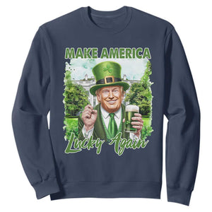 Funny Trump St. Patrick's Day Sweatshirt Make America Lucky Again TS09 Navy Print Your Wear