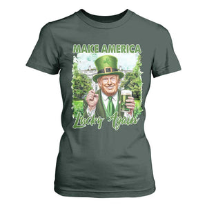 Funny Trump St. Patrick's Day T Shirt For Women Make America Lucky Again TS09 Dark Forest Green Print Your Wear