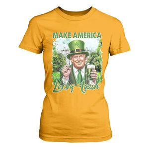 Funny Trump St. Patrick's Day T Shirt For Women Make America Lucky Again TS09 Gold Print Your Wear