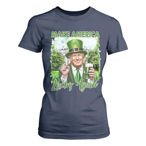 Funny Trump St. Patrick's Day T Shirt For Women Make America Lucky Again TS09 Navy Print Your Wear