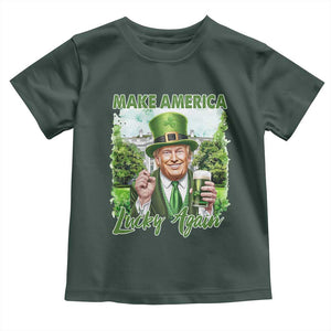 Funny Trump St. Patrick's Day Toddler T Shirt Make America Lucky Again TS09 Dark Forest Green Print Your Wear