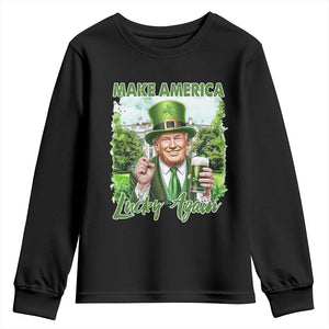 Funny Trump St. Patrick's Day Youth Sweatshirt Make America Lucky Again TS09 Black Print Your Wear
