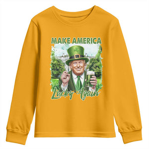 Funny Trump St. Patrick's Day Youth Sweatshirt Make America Lucky Again TS09 Gold Print Your Wear