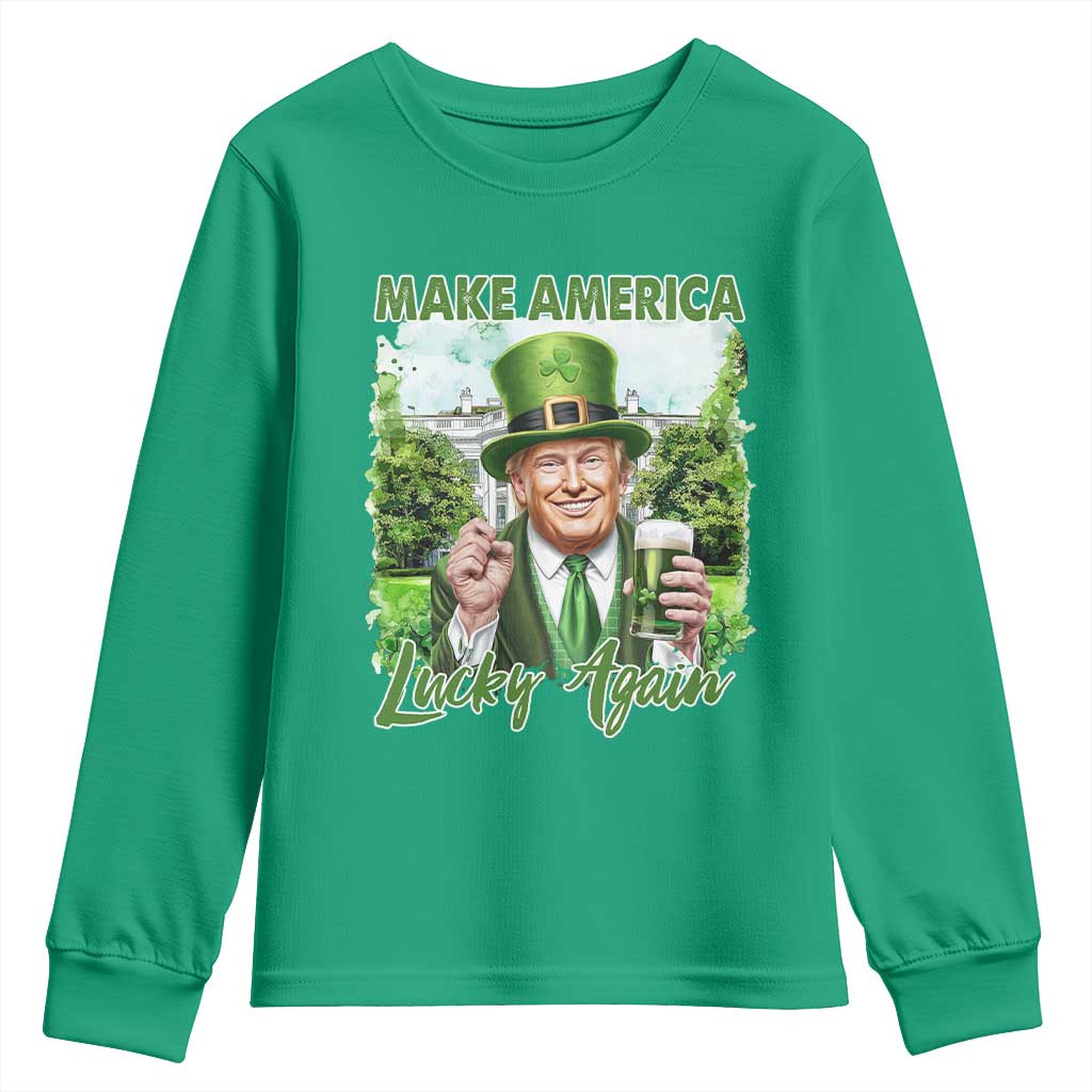 Funny Trump St. Patrick's Day Youth Sweatshirt Make America Lucky Again TS09 Irish Green Print Your Wear