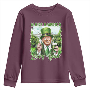 Funny Trump St. Patrick's Day Youth Sweatshirt Make America Lucky Again TS09 Maroon Print Your Wear