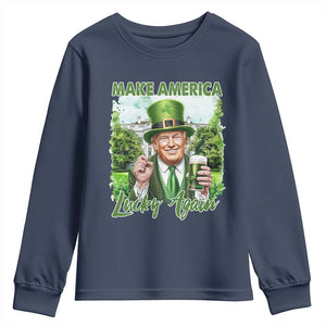 Funny Trump St. Patrick's Day Youth Sweatshirt Make America Lucky Again TS09 Navy Print Your Wear