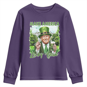 Funny Trump St. Patrick's Day Youth Sweatshirt Make America Lucky Again TS09 Purple Print Your Wear