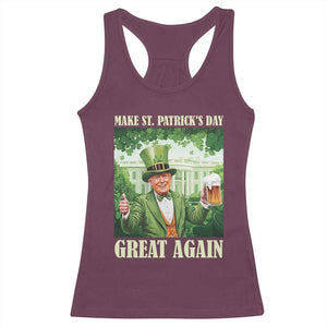 Funny Trump Make St. Patrick's Great Again Racerback Tank Top Shamrock Daddy's Home TS09 Maroon Print Your Wear