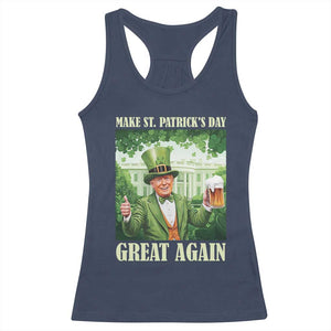 Funny Trump Make St. Patrick's Great Again Racerback Tank Top Shamrock Daddy's Home TS09 Navy Print Your Wear