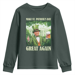 Funny Trump Make St. Patrick's Great Again Youth Sweatshirt Shamrock Daddy's Home TS09 Dark Forest Green Print Your Wear