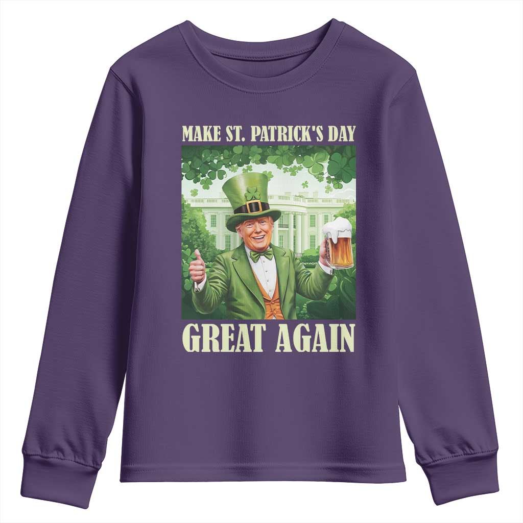 Funny Trump Make St. Patrick's Great Again Youth Sweatshirt Shamrock Daddy's Home TS09 Purple Print Your Wear