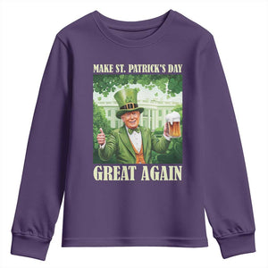 Funny Trump Make St. Patrick's Great Again Youth Sweatshirt Shamrock Daddy's Home TS09 Purple Print Your Wear