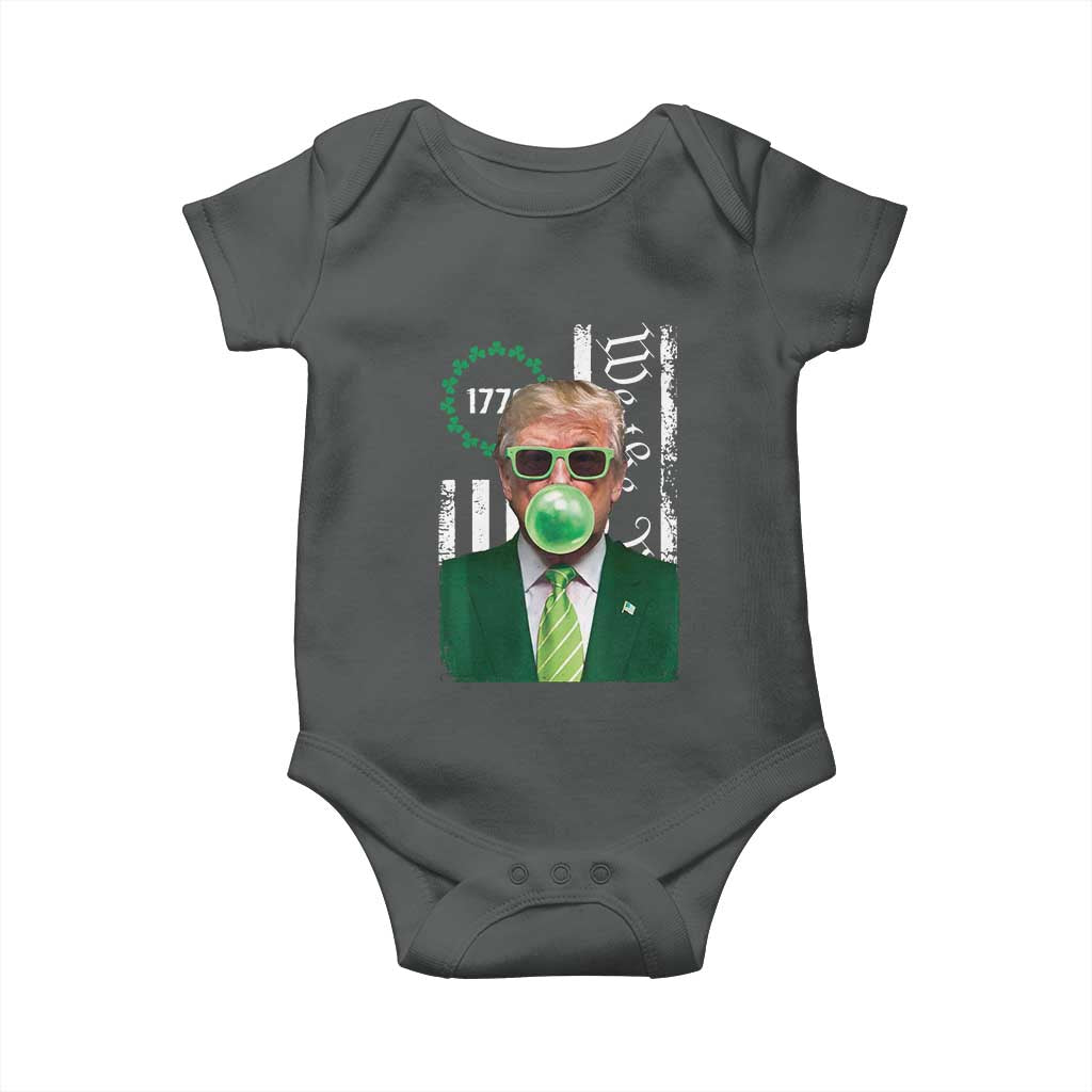 Funny Trump St. Patrick's Day Baby Onesie Trump Green Bubble Gum Anerica Flag TS09 Dark Heather Print Your Wear