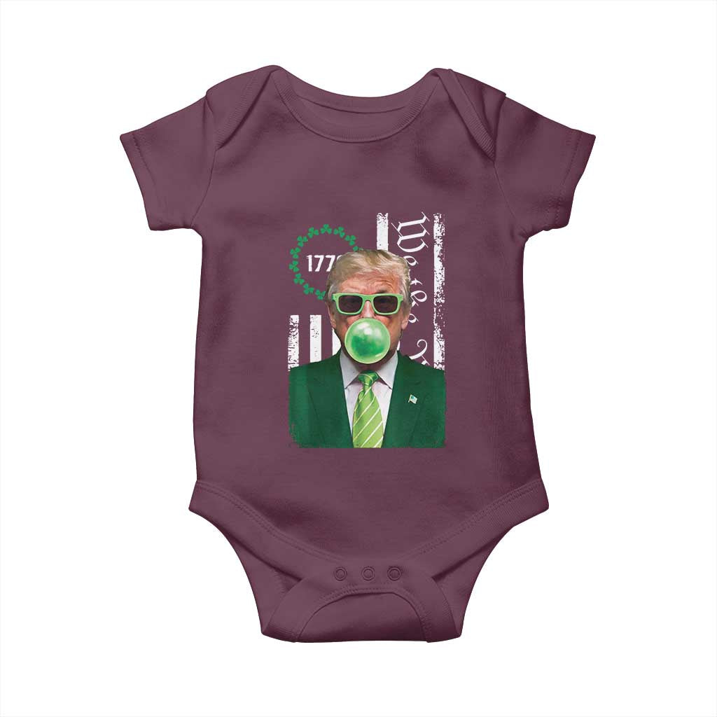 Funny Trump St. Patrick's Day Baby Onesie Trump Green Bubble Gum Anerica Flag TS09 Maroon Print Your Wear