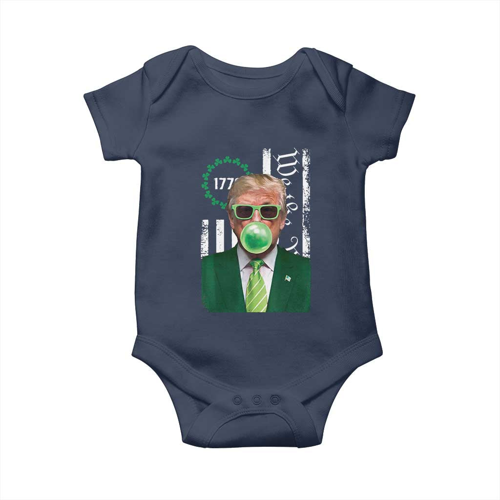 Funny Trump St. Patrick's Day Baby Onesie Trump Green Bubble Gum Anerica Flag TS09 Navy Print Your Wear