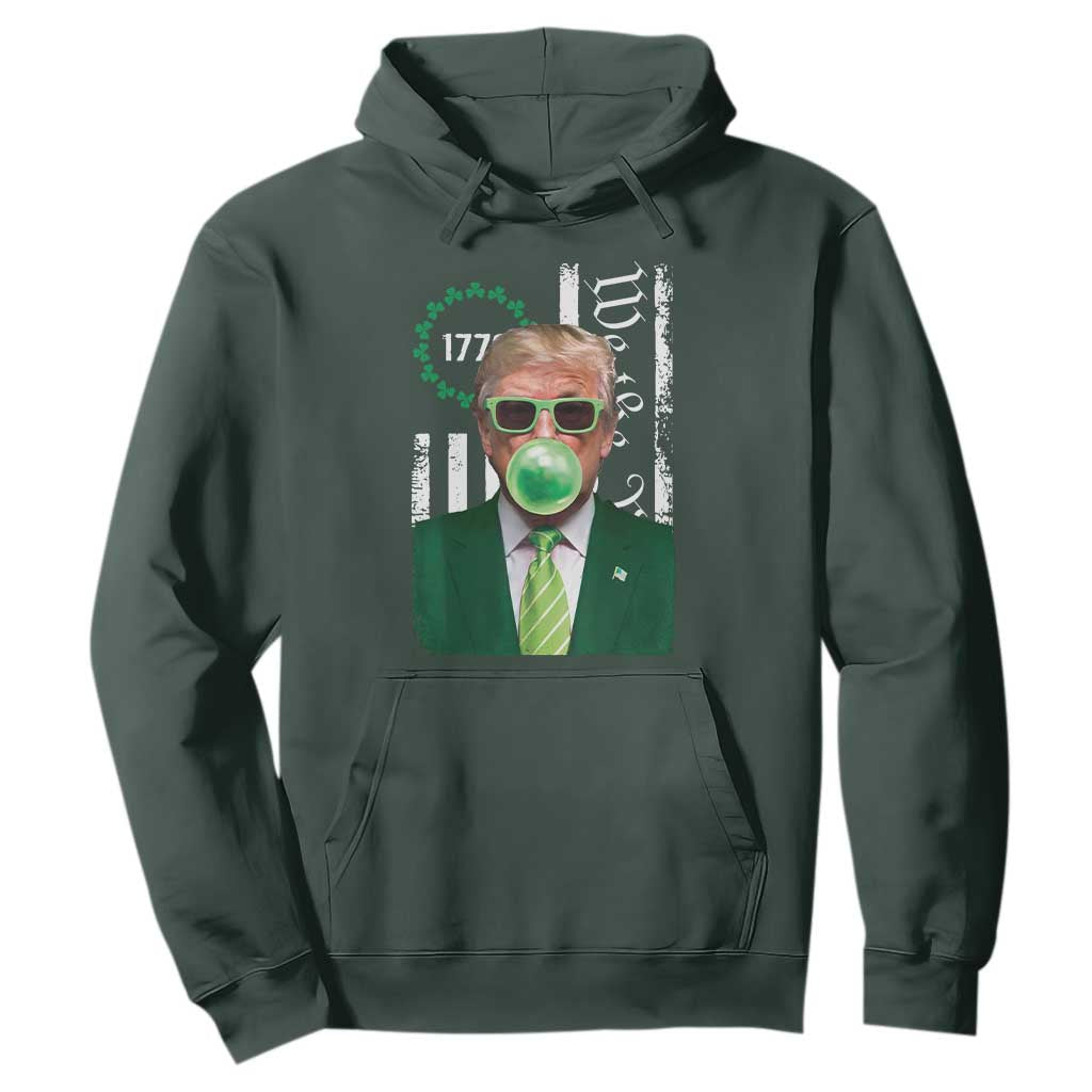 Funny Trump St. Patrick's Day Hoodie Trump Green Bubble Gum Anerica Flag TS09 Dark Forest Green Print Your Wear