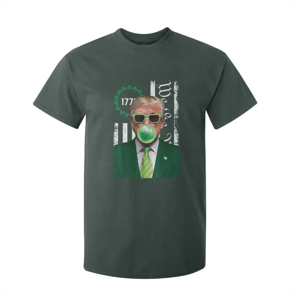 Funny Trump St. Patrick's Day T Shirt For Kid Trump Green Bubble Gum Anerica Flag TS09 Dark Forest Green Print Your Wear