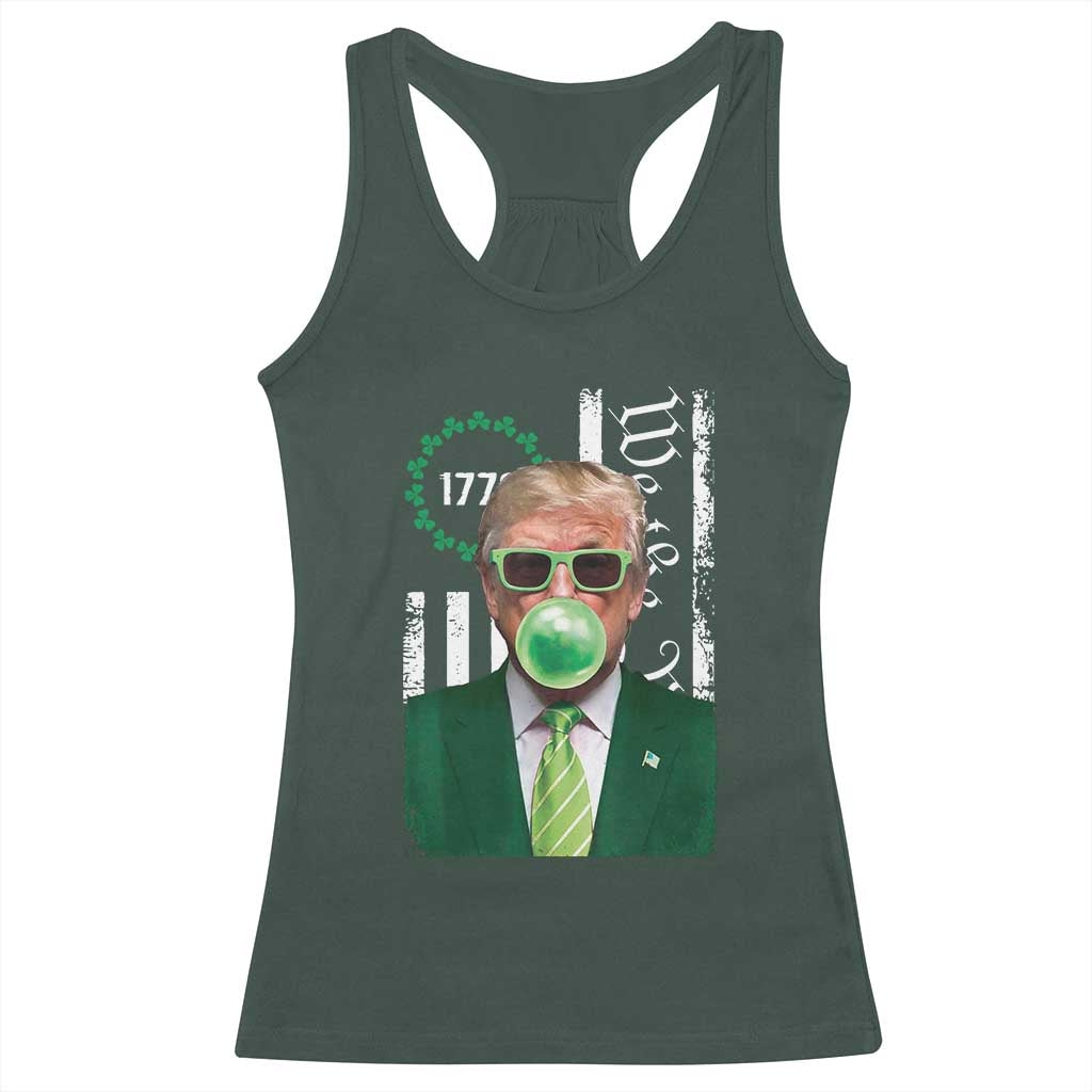 Funny Trump St. Patrick's Day Racerback Tank Top Trump Green Bubble Gum Anerica Flag TS09 Dark Forest Green Print Your Wear