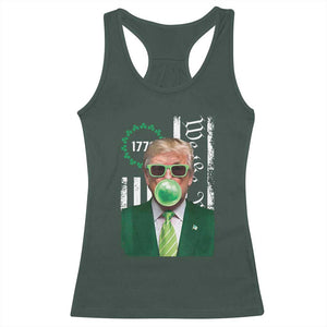Funny Trump St. Patrick's Day Racerback Tank Top Trump Green Bubble Gum Anerica Flag TS09 Dark Forest Green Print Your Wear