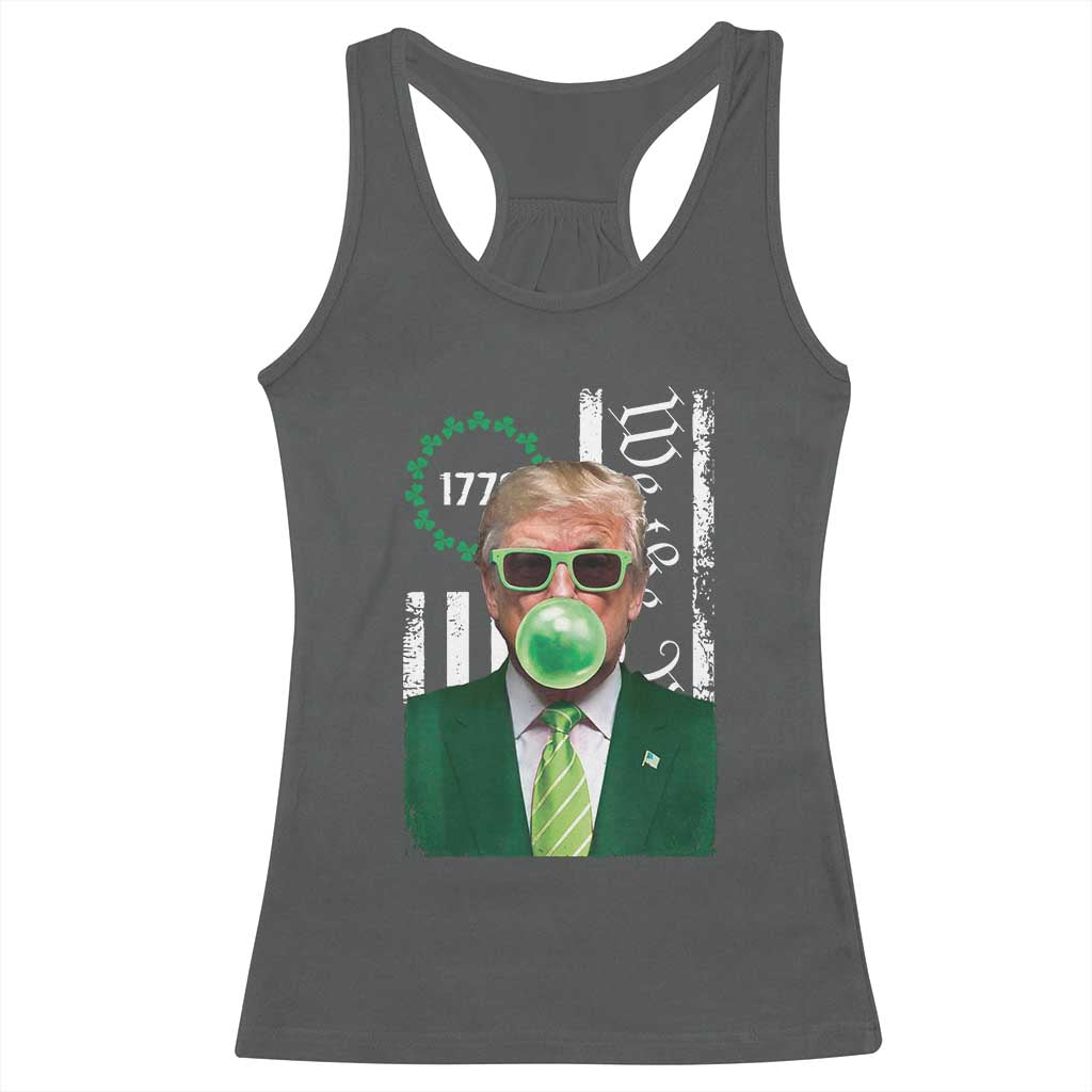 Funny Trump St. Patrick's Day Racerback Tank Top Trump Green Bubble Gum Anerica Flag TS09 Dark Heather Print Your Wear