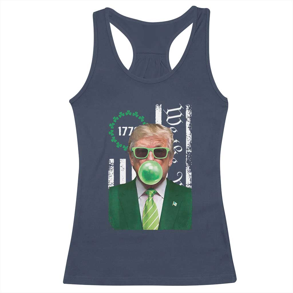 Funny Trump St. Patrick's Day Racerback Tank Top Trump Green Bubble Gum Anerica Flag TS09 Navy Print Your Wear