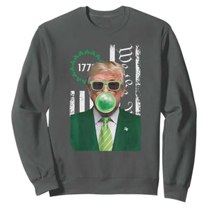 Funny Trump St. Patrick's Day Sweatshirt Trump Green Bubble Gum Anerica Flag TS09 Dark Heather Print Your Wear