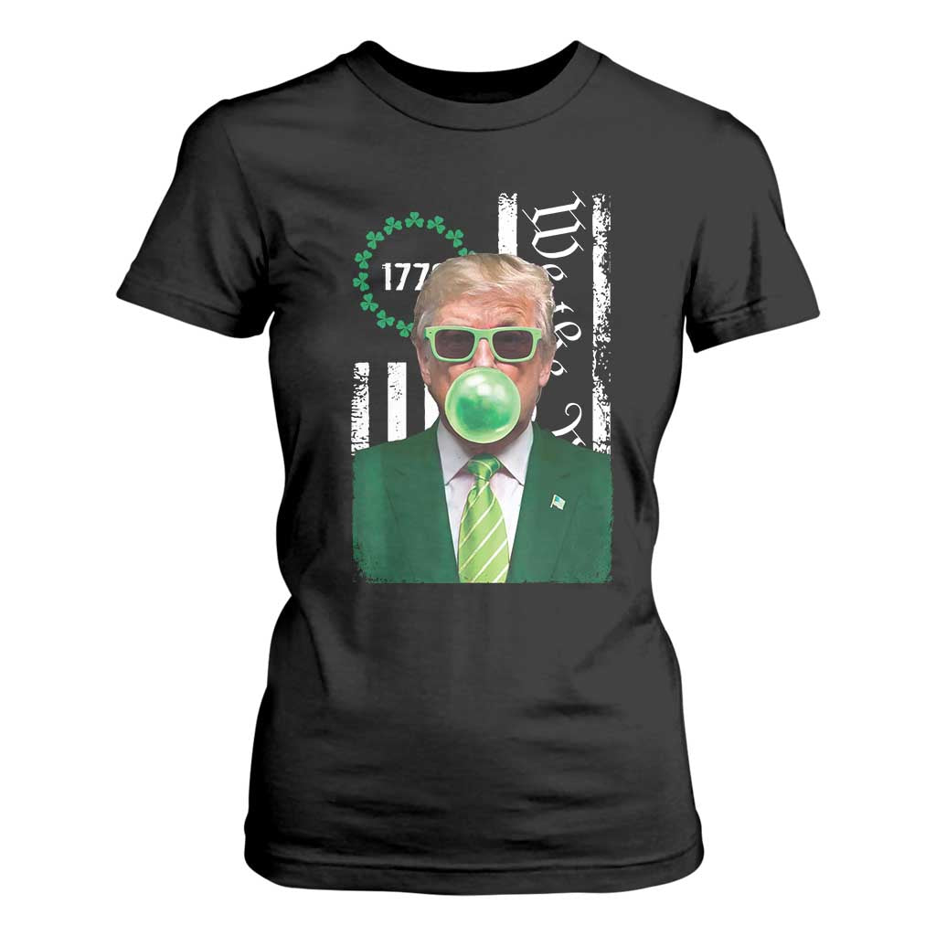 Funny Trump St. Patrick's Day T Shirt For Women Trump Green Bubble Gum Anerica Flag TS09 Black Print Your Wear