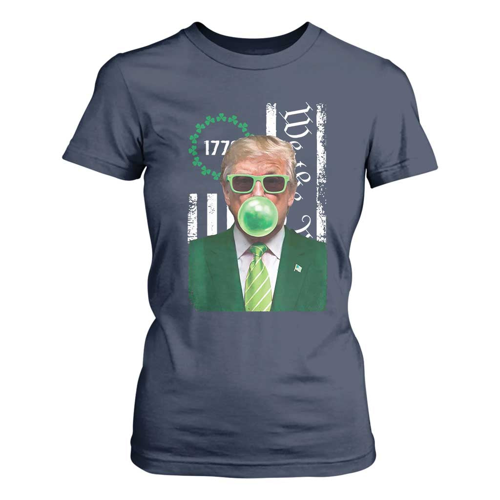 Funny Trump St. Patrick's Day T Shirt For Women Trump Green Bubble Gum Anerica Flag TS09 Navy Print Your Wear