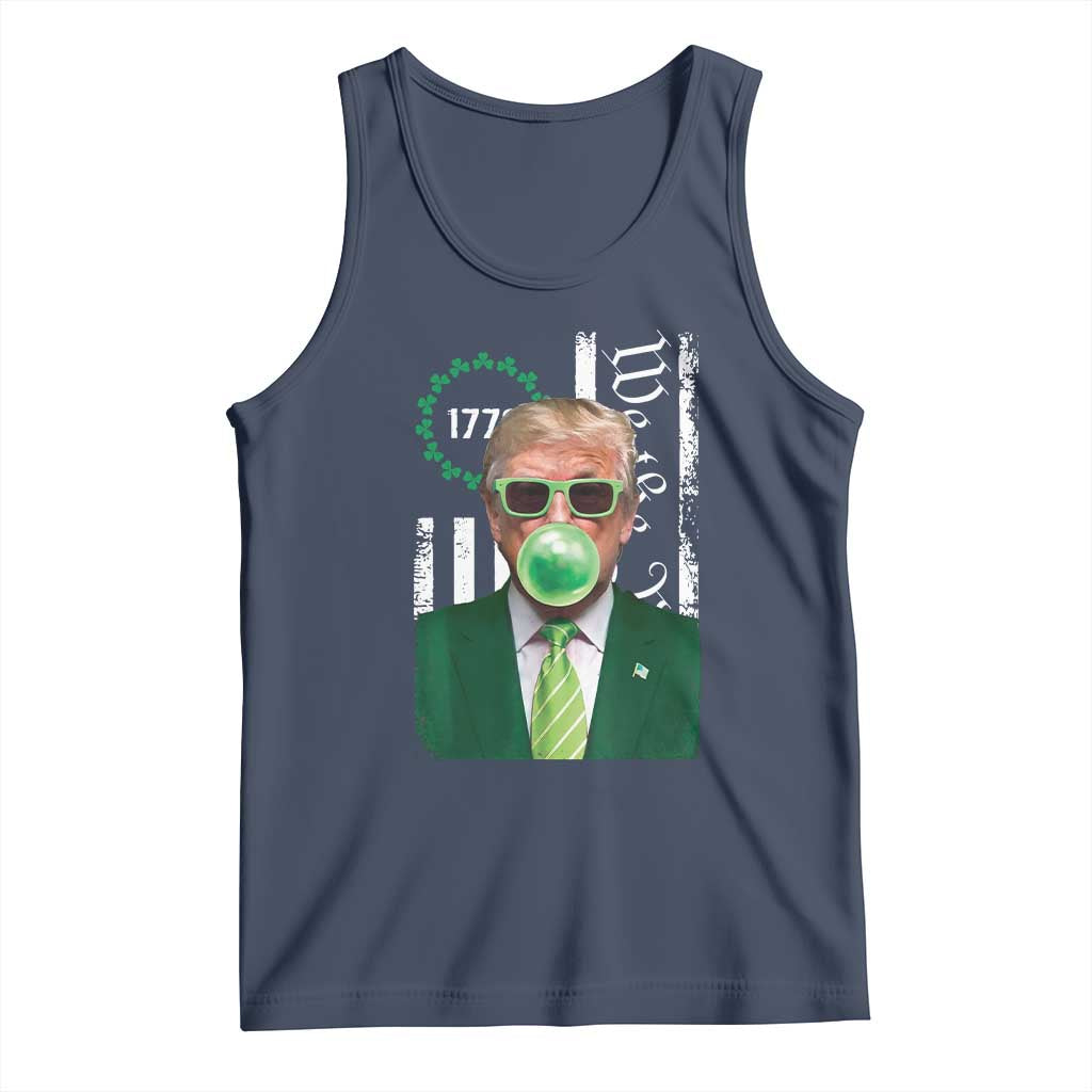 Funny Trump St. Patrick's Day Tank Top Trump Green Bubble Gum Anerica Flag TS09 Navy Print Your Wear