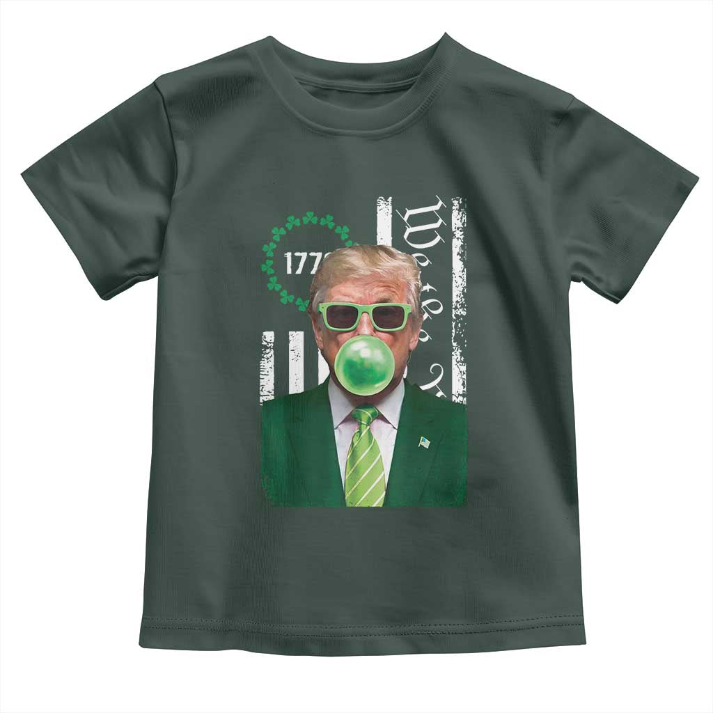 Funny Trump St. Patrick's Day Toddler T Shirt Trump Green Bubble Gum Anerica Flag TS09 Dark Forest Green Print Your Wear