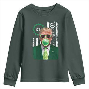 Funny Trump St. Patrick's Day Youth Sweatshirt Trump Green Bubble Gum Anerica Flag TS09 Dark Forest Green Print Your Wear