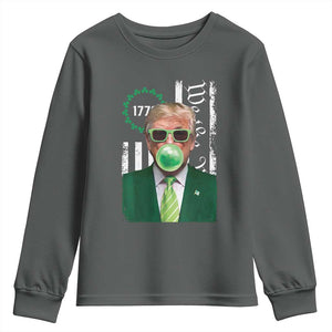 Funny Trump St. Patrick's Day Youth Sweatshirt Trump Green Bubble Gum Anerica Flag TS09 Dark Heather Print Your Wear