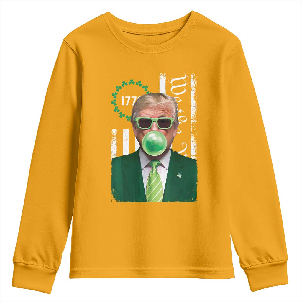 Funny Trump St. Patrick's Day Youth Sweatshirt Trump Green Bubble Gum Anerica Flag TS09 Gold Print Your Wear