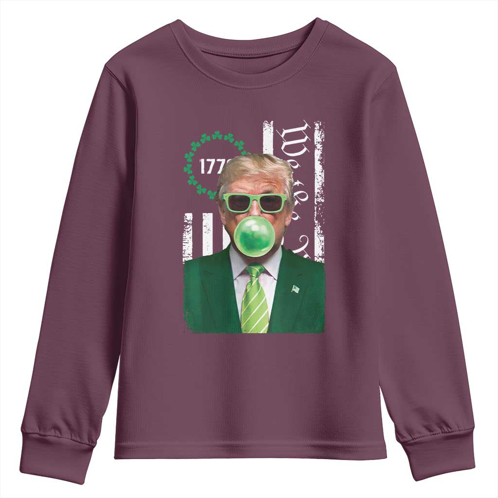 Funny Trump St. Patrick's Day Youth Sweatshirt Trump Green Bubble Gum Anerica Flag TS09 Maroon Print Your Wear