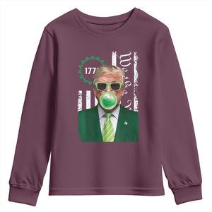 Funny Trump St. Patrick's Day Youth Sweatshirt Trump Green Bubble Gum Anerica Flag TS09 Maroon Print Your Wear