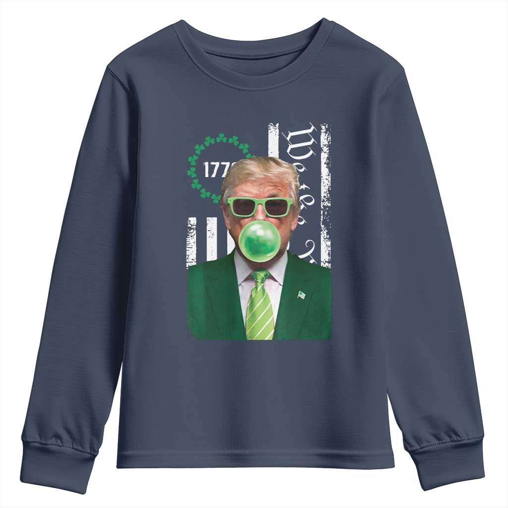 Funny Trump St. Patrick's Day Youth Sweatshirt Trump Green Bubble Gum Anerica Flag TS09 Navy Print Your Wear