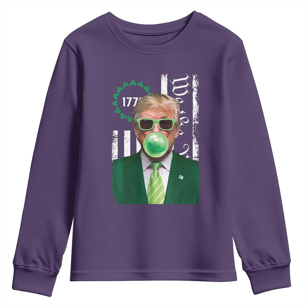 Funny Trump St. Patrick's Day Youth Sweatshirt Trump Green Bubble Gum Anerica Flag TS09 Purple Print Your Wear