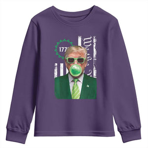 Funny Trump St. Patrick's Day Youth Sweatshirt Trump Green Bubble Gum Anerica Flag TS09 Purple Print Your Wear