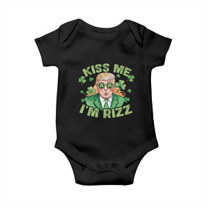 Funny Trump St. Patrick's Day Baby Onesie Kiss Me I'm Rizz TS09 Black Print Your Wear
