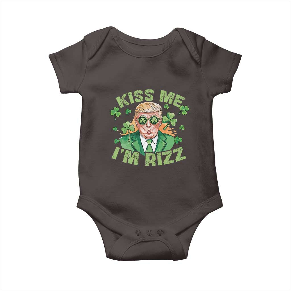 Funny Trump St. Patrick's Day Baby Onesie Kiss Me I'm Rizz TS09 Dark Chocolate Print Your Wear