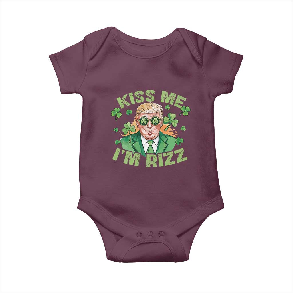 Funny Trump St. Patrick's Day Baby Onesie Kiss Me I'm Rizz TS09 Maroon Print Your Wear