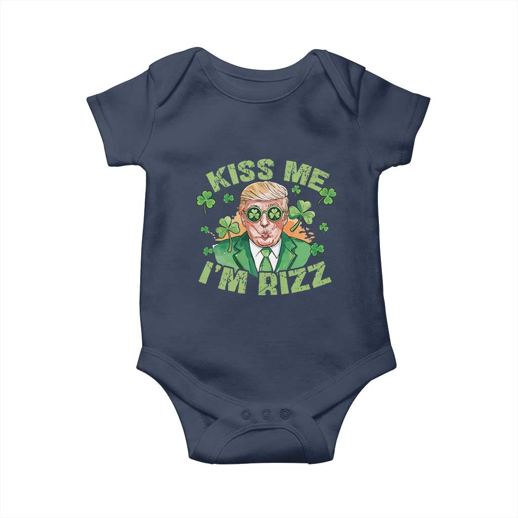 Funny Trump St. Patrick's Day Baby Onesie Kiss Me I'm Rizz TS09 Navy Print Your Wear
