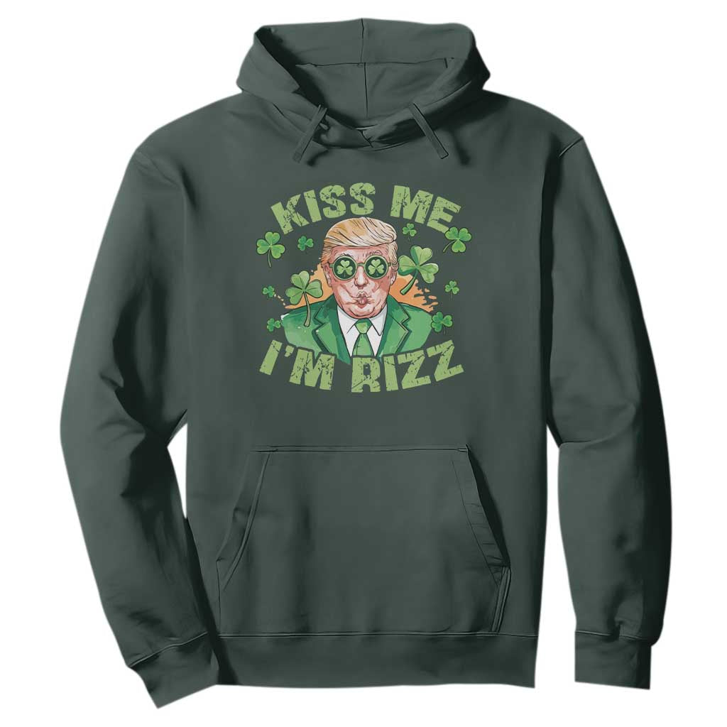 Funny Trump St. Patrick's Day Hoodie Kiss Me I'm Rizz TS09 Dark Forest Green Print Your Wear