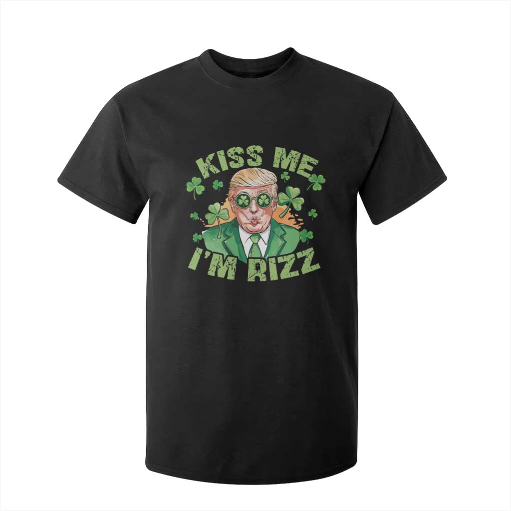 Funny Trump St. Patrick's Day T Shirt For Kid Kiss Me I'm Rizz TS09 Black Print Your Wear